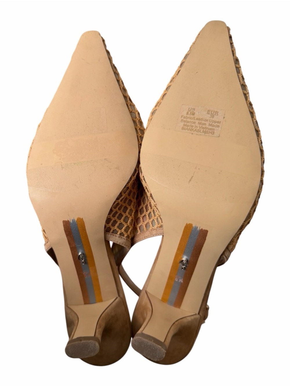 Sam Edelman Nude Beige Mesh Slingback Kitten Heels - Picture 9 of 11